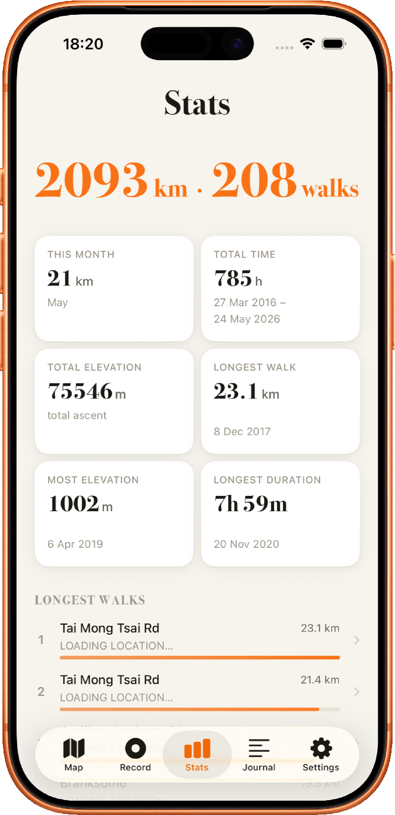 Ayumap private walking memory app on iPhone