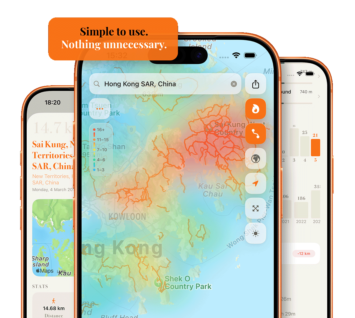 Ayumap app showing personal walking heatmap on a world map